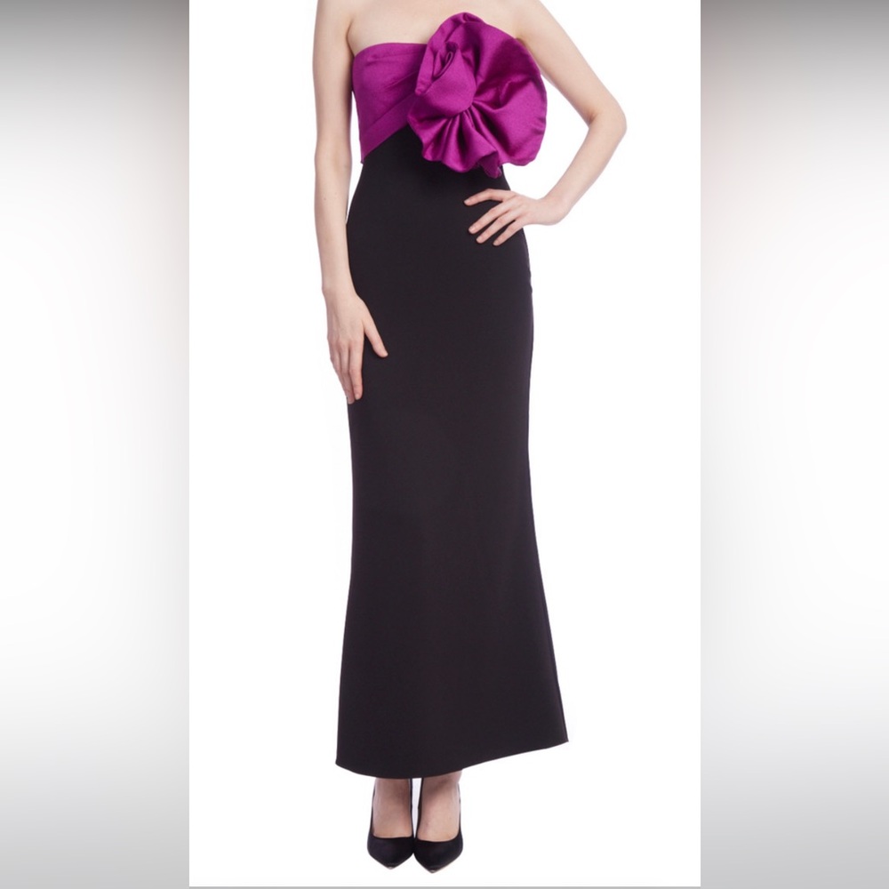 Badgley Mischka Strapless Dress with Purple Accent